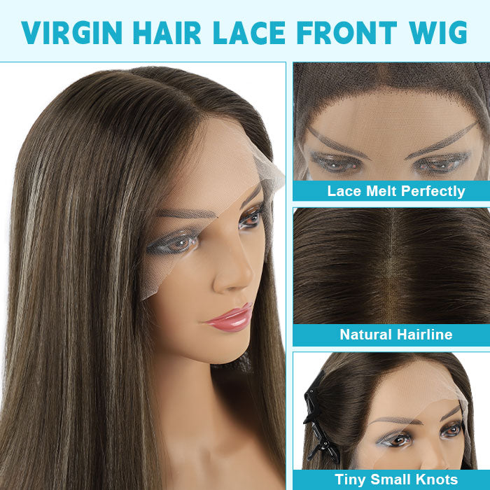 Lace Front Wig Dark Brown with Blonde Balayage Color #BM 18"