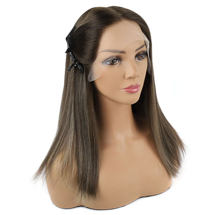 Lace Front Wig Dark Brown with Blonde Balayage Color #BM 18"