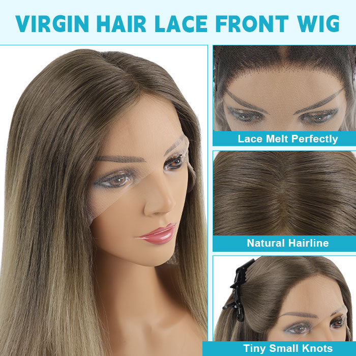 Lace Front Wig Dark Coffee Brown with Balayage Color #GT4 18"